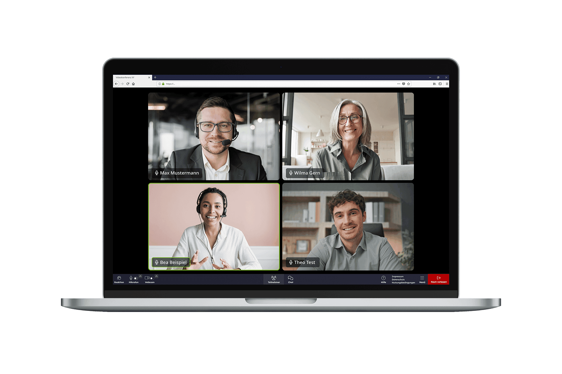 openVisavid Videokonferenz dargestellt auf einem Laptop.